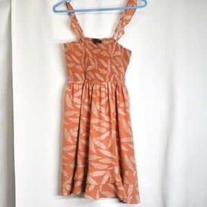 Woven Pink Dress Orange white feathers Shorts‎ flutter straps ruffles smocked L